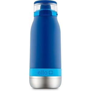 Ello Emma 14oz Vacuum Insulated Stainless Steel Kids Water Bottle with Straw and Built-in Carrying Handle and Leak-Proof Locking Lid for School Backpack, Lunchbox and Outdoor Sports(Touchdown Blue)