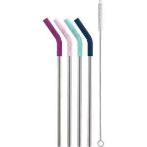 Ello Impact 6 Pack Reusable Metal Straws with Silicone Tips Made from Stainless Steel, Dishwasher Safe, BPA-Freewith Cleaning Brush, Summer Glow(4 Piece)