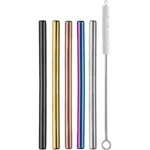Ello Impact 6 Pack Reusable Metal Straws with Silicone Tips Made from Stainless Steel, Dishwasher Safe, BPA-Freewith Cleaning Brush, Summer Glow(5 Pack)