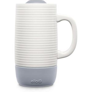 Ello Jane 18oz Ceramic Travel Mug with Handle, Splash-Resistant Slider Lid and Built-in Coaster, Perfect for Coffee and Tea, BPA Free, Dishwasher Safe, Holiday Gift Her Him, Midnight(Gray)