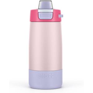 Ello Kids Colby 12oz Stainless Steel Insulated Water Bottle with Straw and Built-In Silicone Coaster Carrying Handle and Leak-Proof Locking Lid for School Backpack, Lunchbox, and Outdoor Sports(Bubble Berry)