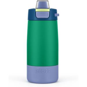 Ello Kids Colby 12oz Stainless Steel Insulated Water Bottle with Straw and Built-In Silicone Coaster Carrying Handle and Leak-Proof Locking Lid for School Backpack, Lunchbox, and Outdoor Sports(Tropical Wave)