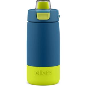 Ello Kids Colby 12oz Stainless Steel Insulated Water Bottle with Straw and Built-In Silicone Coaster Carrying Handle and Leak-Proof Locking Lid for School Backpack, Lunchbox, and Outdoor Sports(Teal/Green)