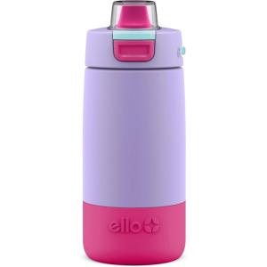 Ello Kids Colby 12oz Stainless Steel Insulated Water Bottle with Straw and Built-In Silicone Coaster Carrying Handle and Leak-Proof Locking Lid for School Backpack, Lunchbox, and Outdoor Sports(Lilac/Pink)
