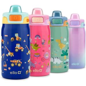 Ello Kids Pop & Fill 12oz Toddler Water Bottle with Quick Fill Lid, Double-Wall Vacuum Insulated Stainless Steel, Leak Proof, BPA Free, Sip & Chug, For School, Lunchboxes, To the Rescue(Construction Site)