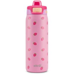 Ello Kids Pop & Fill 18oz Stainless Steel Water Bottle with Quick Fill Technology, Double-Wall Vacuum Insulation, Leak Proof Locking Lid, Sip & Chug, BPA Free, Gifts for Girls Boys, Purple Holographic(Strawberries)