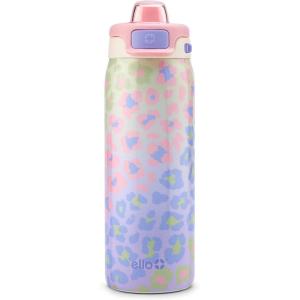 Ello Kids Pop & Fill 18oz Stainless Steel Water Bottle with Quick Fill Technology, Double-Wall Vacuum Insulation, Leak Proof Locking Lid, Sip & Chug, BPA Free, Gifts for Girls Boys, Purple Holographic(Cheetah)