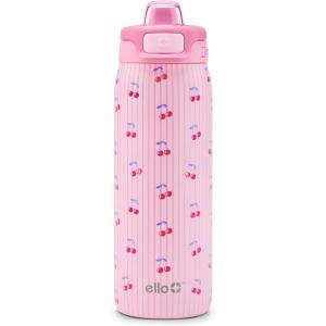 Ello Kids Pop & Fill 18oz Stainless Steel Water Bottle with Quick Fill Technology, Double-Wall Vacuum Insulation, Leak Proof Locking Lid, Sip & Chug, BPA Free, Gifts for Girls Boys, Purple Holographic(Preppy Cherries)