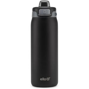 Ello Kids Pop & Fill 18oz Stainless Steel Water Bottle with Quick Fill Technology, Double-Wall Vacuum Insulation, Leak Proof Locking Lid, Sip & Chug, BPA Free, Gifts for Girls Boys, Purple Holographic(Tonal Black)