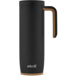 Ello Magnet 18oz Vacuum Insulated Stainless Steel Travel Mug with Side Handle and Leak-Proof Slider Lid and Built-in Coaster, Keeps Hot for 5 Hours(Matte Black)