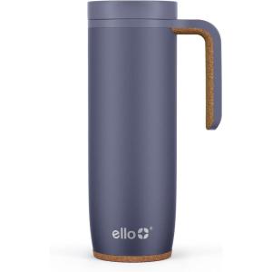 Ello Magnet 18oz Vacuum Insulated Stainless Steel Travel Mug with Side Handle and Leak-Proof Slider Lid and Built-in Coaster, Keeps Hot for 5 Hours(Shadow)
