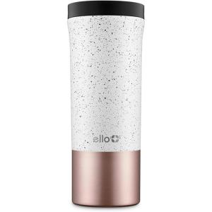 Ello Miri 16oz Vacuum Insulated Stainless Steel Travel Mug, Leak-Proof Slider Lid, Keeps Hot for 5 Hours, Perfect for Coffee or Tea, BPA-Free, Fits Most Cupholders, Holiday Gift, Black(Speckle Rosegold)