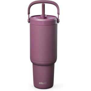 Ello Oasis Go+ 32oz Tumbler with Top Handle and Retracting Straw | Reusable Insulated Stainless Steel Cup, 100% Leakproof Water Bottle, 24 Hours Cold, Cup Holder Friendly For Travel | Mineral(Wild Rasberry)