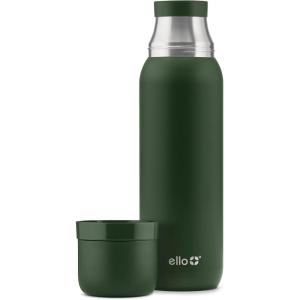 Ello Therma 32oz Insulated Stainless Steel Thermos for Hot & Cold Beverages with Leak Proof Lid & Built-in Cup, Triple Wall Insulation, Hot 24 Hrs, Perfect for Coffee,Tea, Dishwasher Safe, Black(Forest Green)