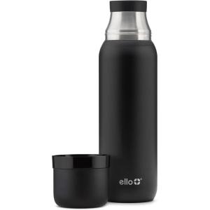 Ello Therma 32oz Insulated Stainless Steel Thermos for Hot & Cold Beverages with Leak Proof Lid & Built-in Cup, Triple Wall Insulation, Hot 24 Hrs, Perfect for Coffee,Tea, Dishwasher Safe, Black(Black)