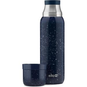 Ello Therma 32oz Insulated Stainless Steel Thermos for Hot & Cold Beverages with Leak Proof Lid & Built-in Cup, Triple Wall Insulation, Hot 24 Hrs, Perfect for Coffee,Tea, Dishwasher Safe, Black(Xavier Navy Speckle)