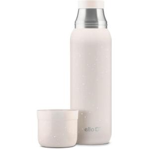 Ello Therma 32oz Insulated Stainless Steel Thermos for Hot & Cold Beverages with Leak Proof Lid & Built-in Cup, Triple Wall Insulation, Hot 24 Hrs, Perfect for Coffee,Tea, Dishwasher Safe, Black(Cream Speckle)