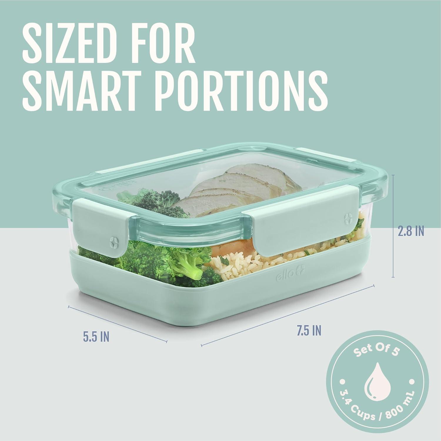 imageEllo Duraglass 34 Cup Meal Prep Sets 10Pc 5 Pack Set Glass Food Storage Container with Silicone Sleeve and Airtight BPAFree Plastic Lids Dishwasher Microwave and Freezer Safe MelonGarden Goals with Boot