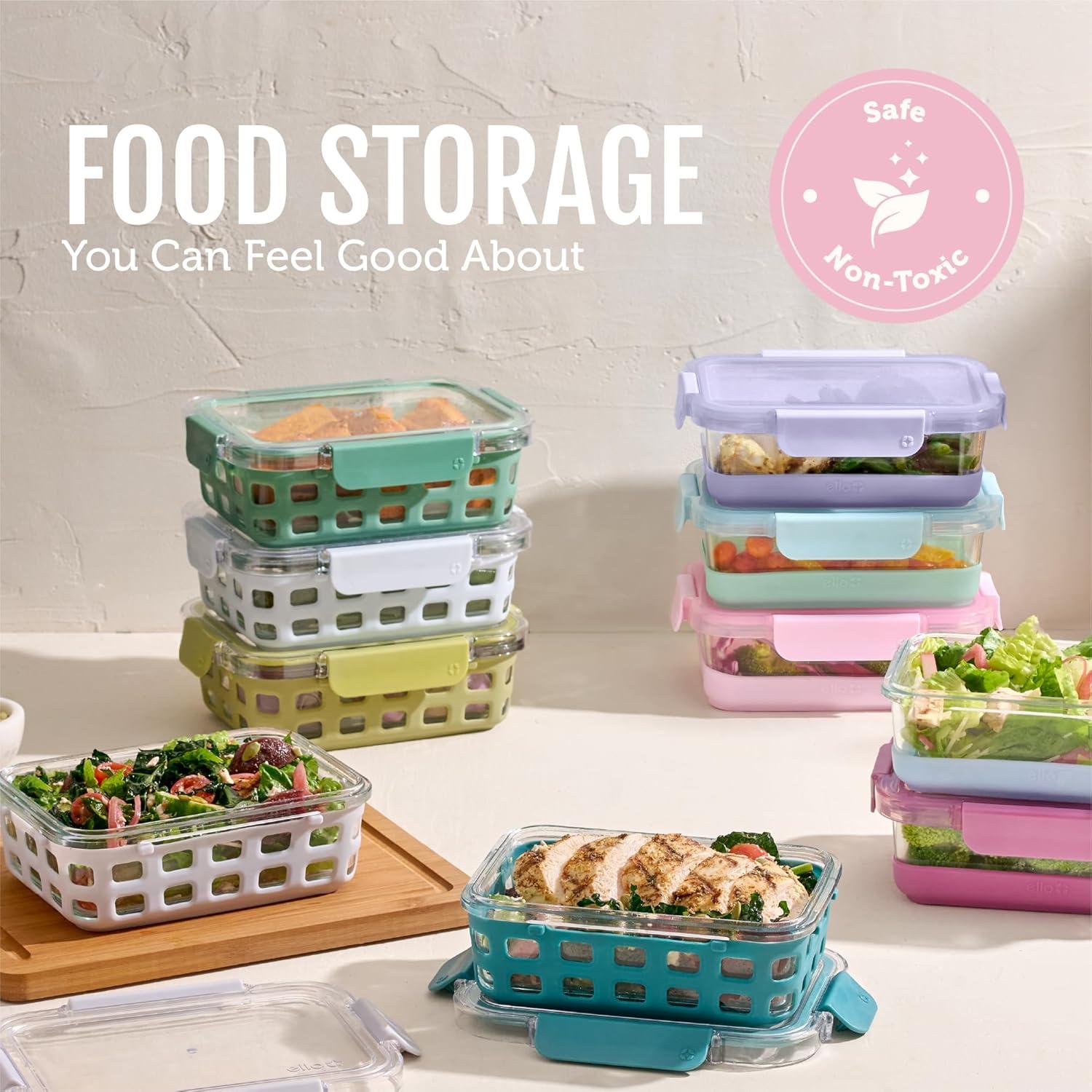 imageEllo Duraglass 34 Cup Meal Prep Sets 10Pc 5 Pack Set Glass Food Storage Container with Silicone Sleeve and Airtight BPAFree Plastic Lids Dishwasher Microwave and Freezer Safe MelonMeadow