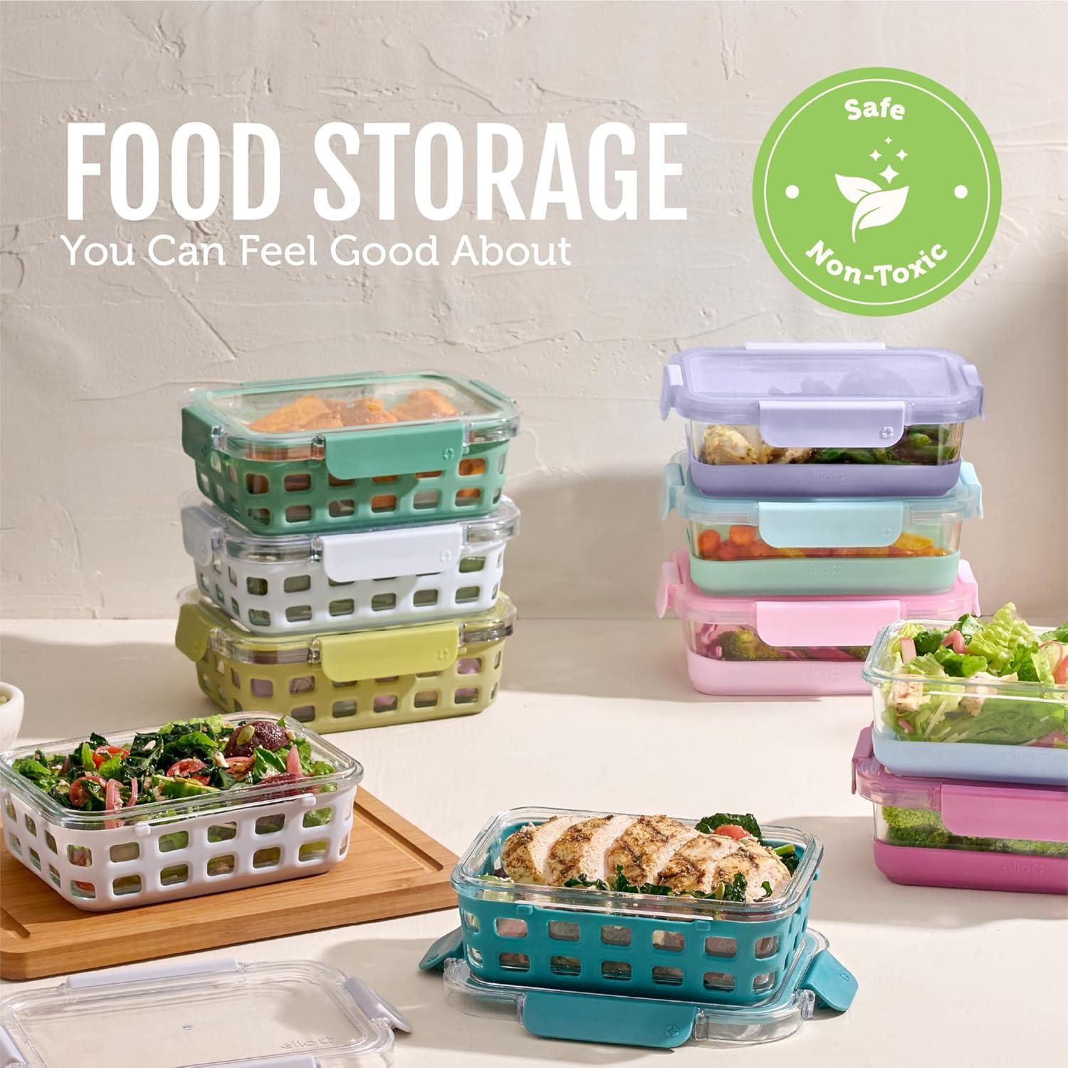 imageEllo Duraglass 34 Cup Meal Prep Sets 10Pc 5 Pack Set Glass Food Storage Container with Silicone Sleeve and Airtight BPAFree Plastic Lids Dishwasher Microwave and Freezer Safe MelonFruit Salad