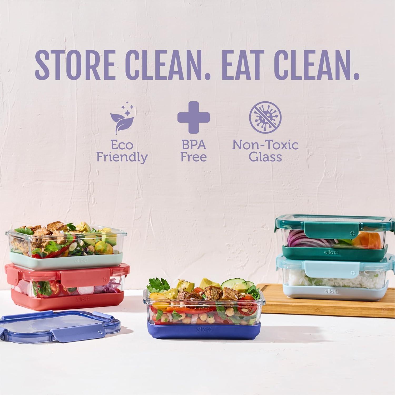 imageEllo Duraglass 34 Cup Meal Prep Sets 10Pc 5 Pack Set Glass Food Storage Container with Silicone Sleeve and Airtight BPAFree Plastic Lids Dishwasher Microwave and Freezer Safe MelonEverest