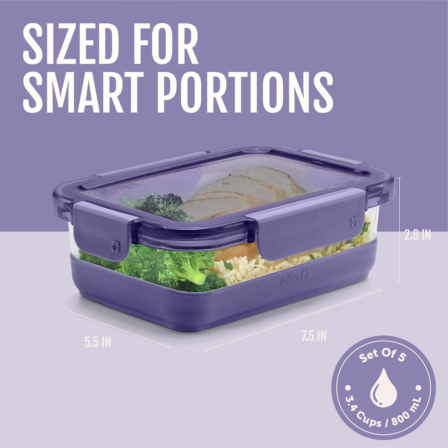 imageEllo Duraglass 34 Cup Meal Prep Sets 10Pc 5 Pack Set Glass Food Storage Container with Silicone Sleeve and Airtight BPAFree Plastic Lids Dishwasher Microwave and Freezer Safe MelonEverest