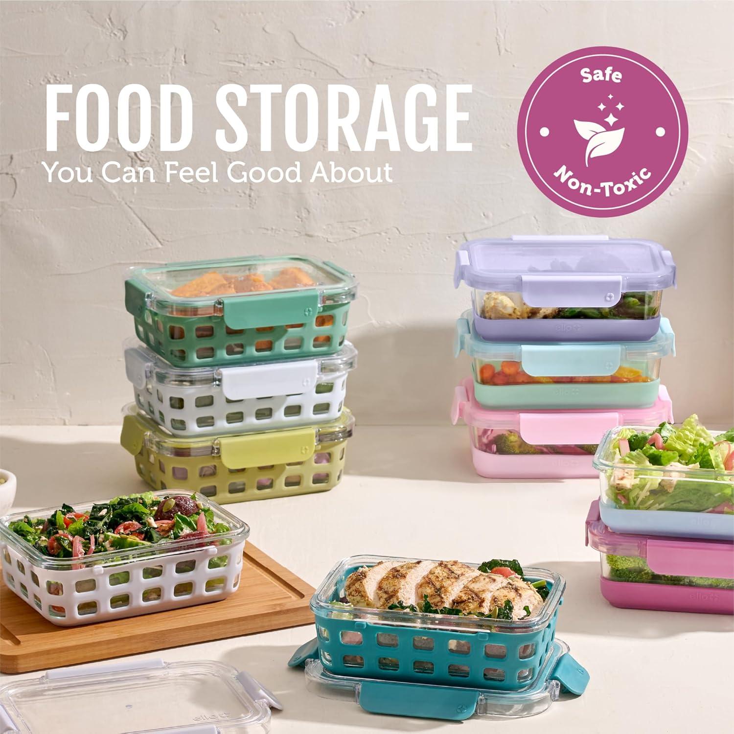 imageEllo Duraglass 34 Cup Meal Prep Sets 10Pc 5 Pack Set Glass Food Storage Container with Silicone Sleeve and Airtight BPAFree Plastic Lids Dishwasher Microwave and Freezer Safe MelonEvening Orchard