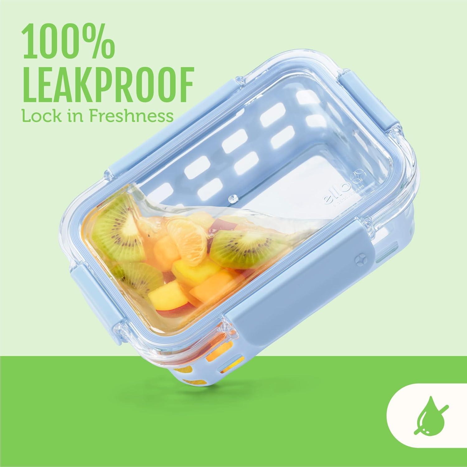 imageEllo Duraglass 34 Cup Meal Prep Sets 10Pc 5 Pack Set Glass Food Storage Container with Silicone Sleeve and Airtight BPAFree Plastic Lids Dishwasher Microwave and Freezer Safe MelonFruit Salad