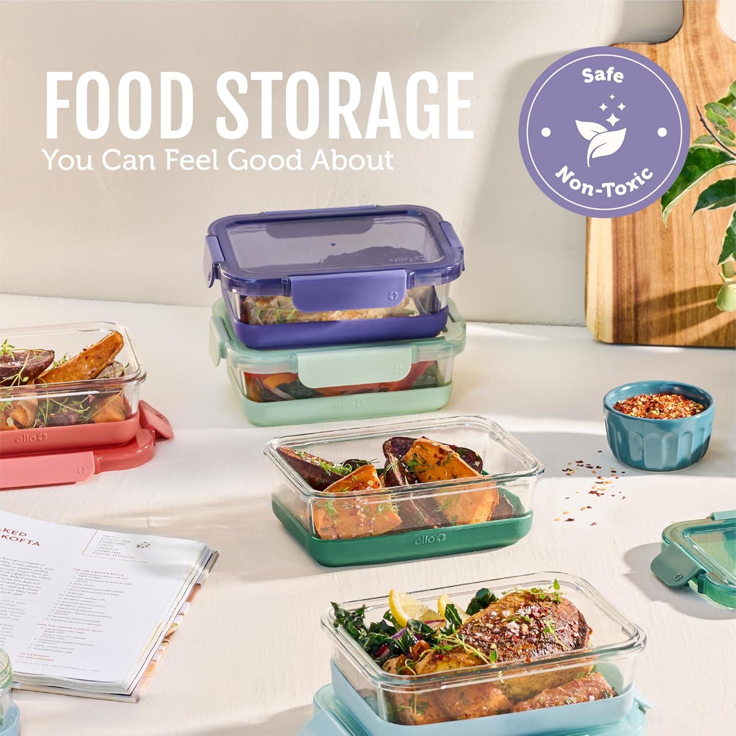 imageEllo Duraglass 34 Cup Meal Prep Sets 10Pc 5 Pack Set Glass Food Storage Container with Silicone Sleeve and Airtight BPAFree Plastic Lids Dishwasher Microwave and Freezer Safe MelonEverest