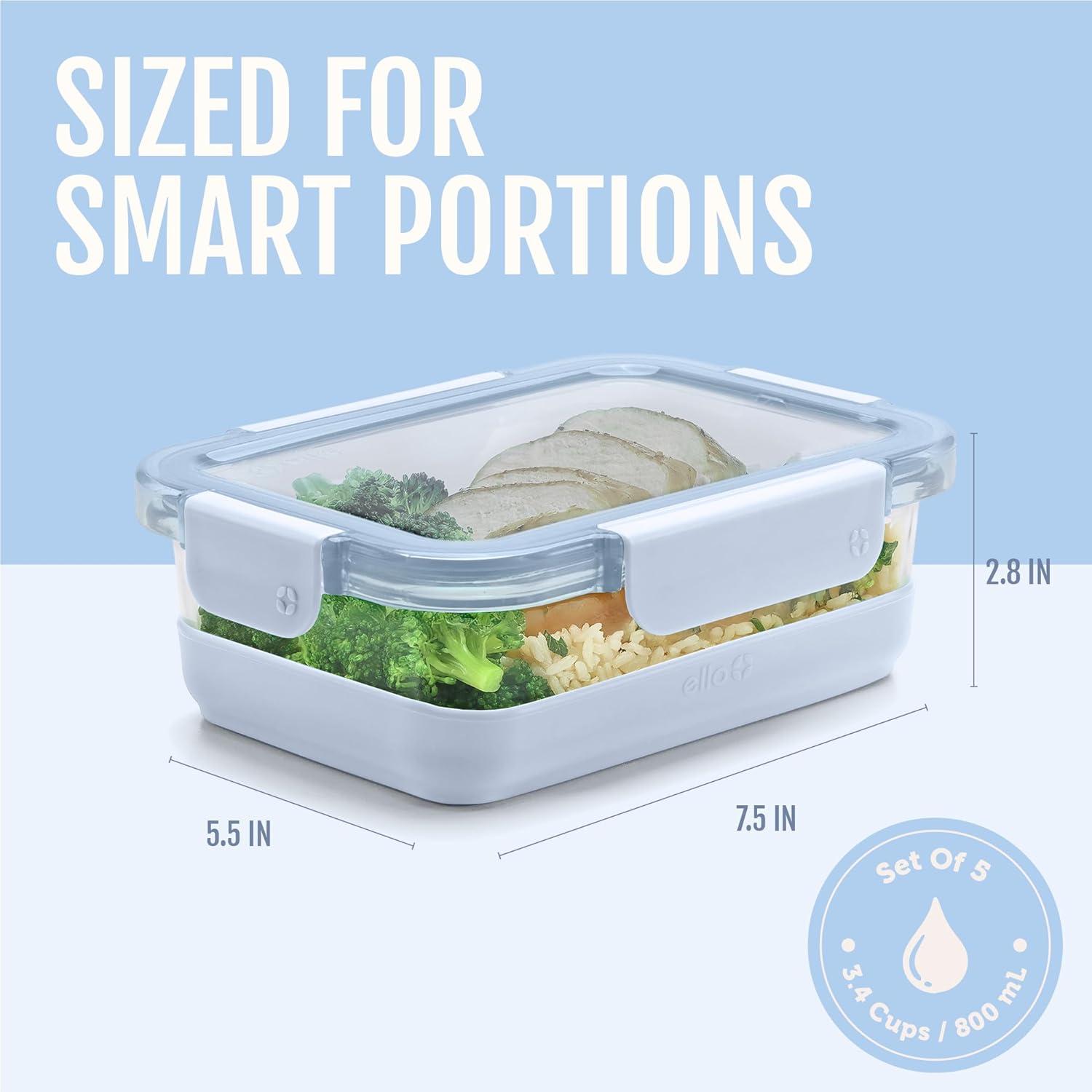 imageEllo Duraglass 34 Cup Meal Prep Sets 10Pc 5 Pack Set Glass Food Storage Container with Silicone Sleeve and Airtight BPAFree Plastic Lids Dishwasher Microwave and Freezer Safe MelonHalogen Blue with Boot