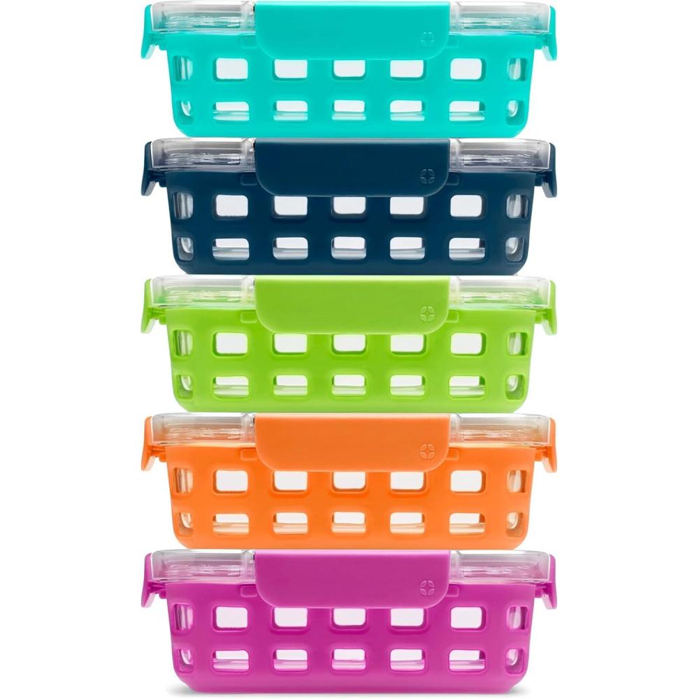 imageEllo Duraglass 34 Cup Meal Prep Sets 10Pc 5 Pack Set Glass Food Storage Container with Silicone Sleeve and Airtight BPAFree Plastic Lids Dishwasher Microwave and Freezer Safe MelonFruit Salad