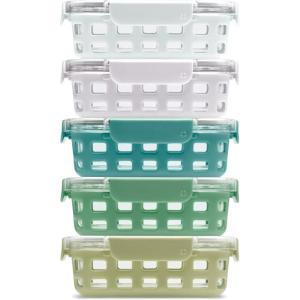 Ello Duraglass 3.4 Cup Meal Prep Sets 10Pc, 5 Pack Set- Glass Food Storage Container with Silicone Sleeve and Airtight BPA-Free Plastic Lids, Dishwasher, Microwave, and Freezer Safe, Melon(Olive Tree)
