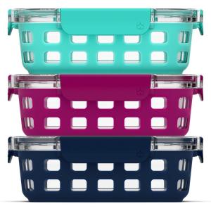 Ello Duraglass 3.4 Cup Meal Prep Sets 10Pc, 5 Pack Set- Glass Food Storage Container with Silicone Sleeve and Airtight BPA-Free Plastic Lids, Dishwasher, Microwave, and Freezer Safe, Melon(Mixed Berry)
