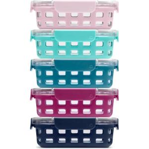 Ello Duraglass 3.4 Cup Meal Prep Sets 10Pc, 5 Pack Set- Glass Food Storage Container with Silicone Sleeve and Airtight BPA-Free Plastic Lids, Dishwasher, Microwave, and Freezer Safe, Melon(Evening Orchard)