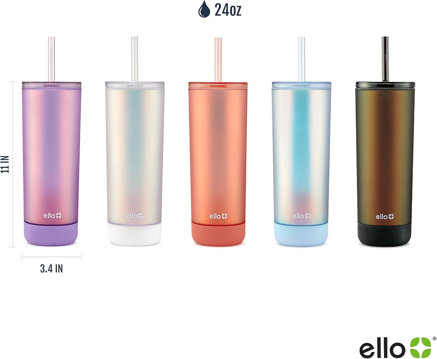 imageEllo Monterey Double Walled Insulated Plastic Tumbler with Straw and Builtin Coaster BPA Free 24ozBlue