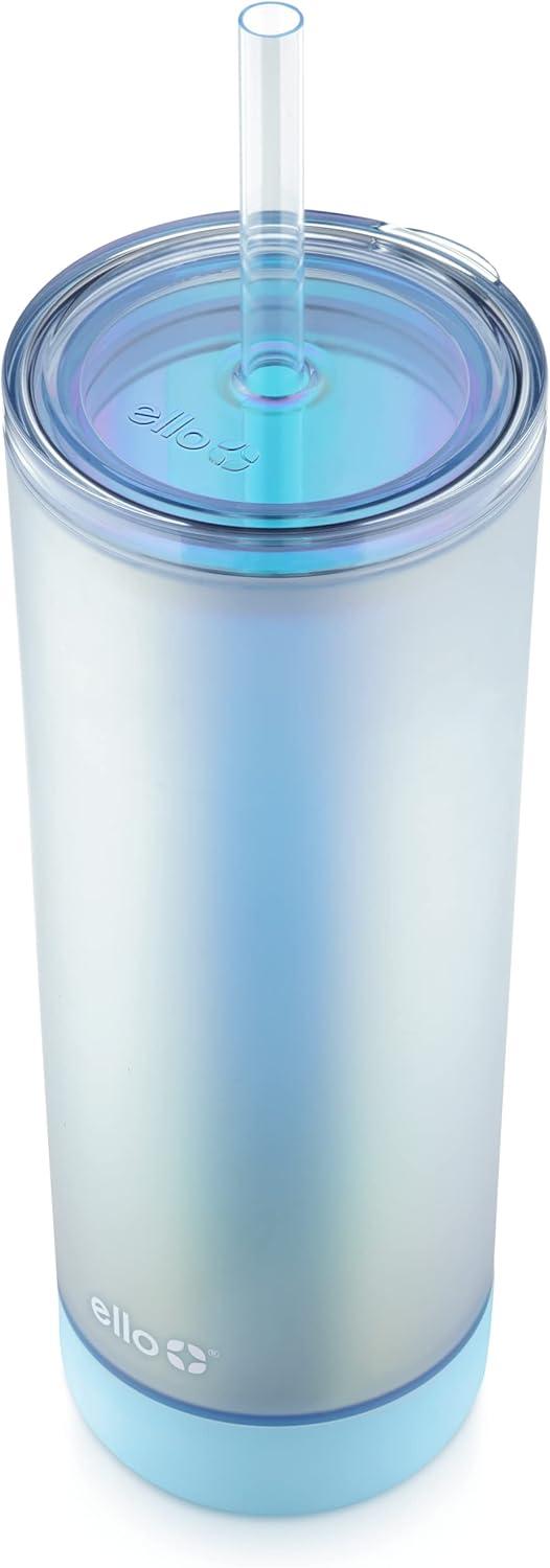 imageEllo Monterey Double Walled Insulated Plastic Tumbler with Straw and Builtin Coaster BPA Free 24ozBlue