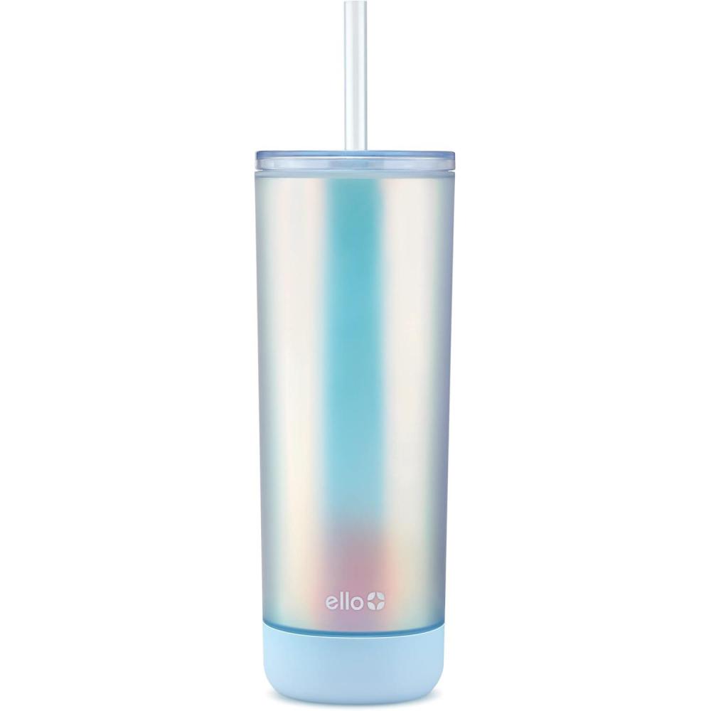 imageEllo Monterey Double Walled Insulated Plastic Tumbler with Straw and Builtin Coaster BPA Free 24ozBlue