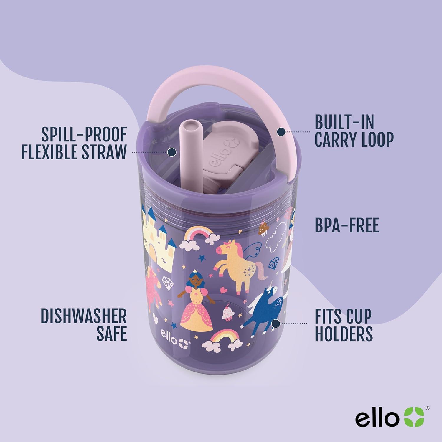 imageEllo Bop 2Pack 12oz Kids Plastic Tumbler Set with Carry Loop LeakProof Slider Lid Removable Spill Resistent Soft Straw BPAFreeAnimal Wonderland