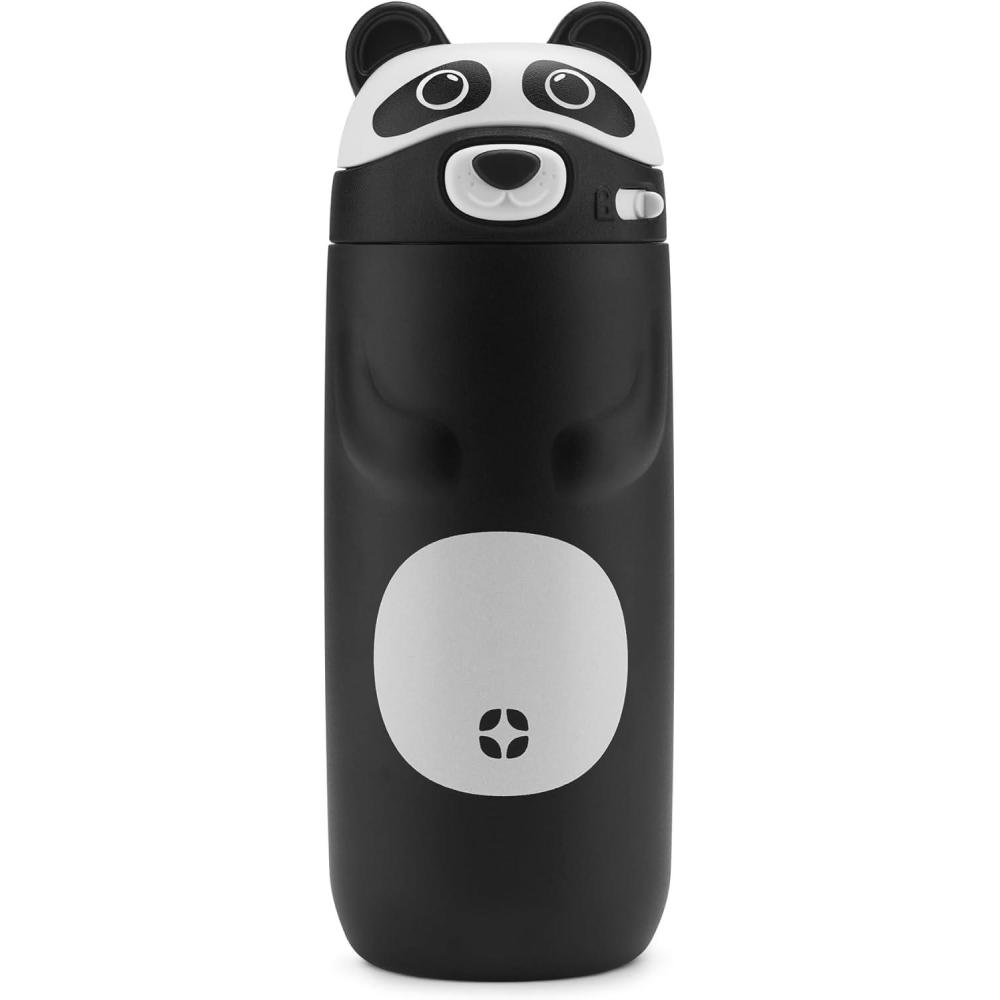 imageEllo Ellies 12oz Vacuum Insulated Stainless Steel Kids Water Bottle with Straw and Builtin Carrying Handle and LeakProof Locking Lid for School Backpack Lunchbox and Outdoor Sports DogPanda