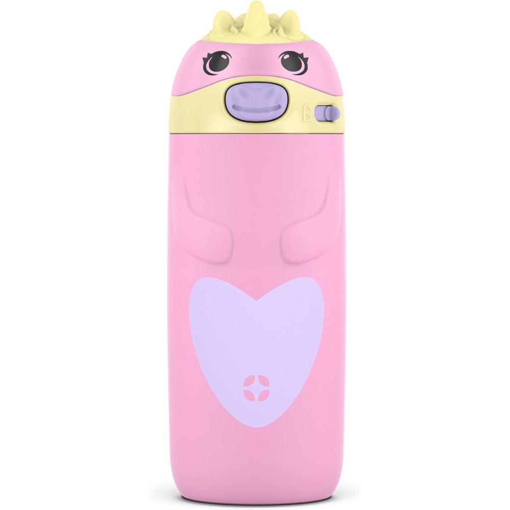 imageEllo Ellies 12oz Vacuum Insulated Stainless Steel Kids Water Bottle with Straw and Builtin Carrying Handle and LeakProof Locking Lid for School Backpack Lunchbox and Outdoor Sports DogUnicorn