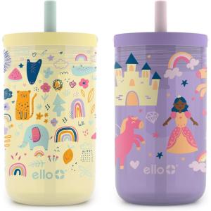 Ello Bop 2-Pack 12oz Kids Plastic Tumbler Set with Carry Loop | Leak-Proof Slider Lid | Removable Spill Resistent Soft Straw | BPA-Free(Animal Wonderland)