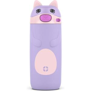 Ello Ellies 12oz Vacuum Insulated Stainless Steel Kids Water Bottle with Straw and Built-in Carrying Handle and Leak-Proof Locking Lid for School Backpack, Lunchbox and Outdoor Sports, Dog(Cat)