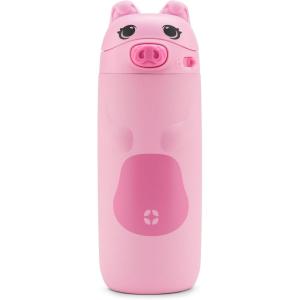 Ello Ellies 12oz Vacuum Insulated Stainless Steel Kids Water Bottle with Straw and Built-in Carrying Handle and Leak-Proof Locking Lid for School Backpack, Lunchbox and Outdoor Sports, Dog(Pig)