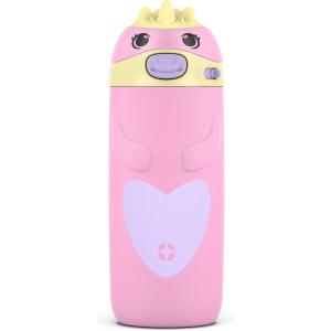 Ello Ellies 12oz Vacuum Insulated Stainless Steel Kids Water Bottle with Straw and Built-in Carrying Handle and Leak-Proof Locking Lid for School Backpack, Lunchbox and Outdoor Sports, Dog(Unicorn)