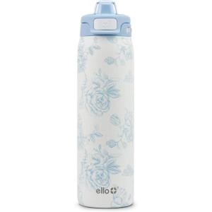 Ello Pop & Fill Stainless Steel Water Bottle with Quick Fill Technology, Double Walled Vacuum Insulated Metal, Leak Proof Locking Lid, Sip & Chug, BPA Free, Holiday Gift for Him Her, 22oz, 32oz, 40oz(Porcelain Rose)
