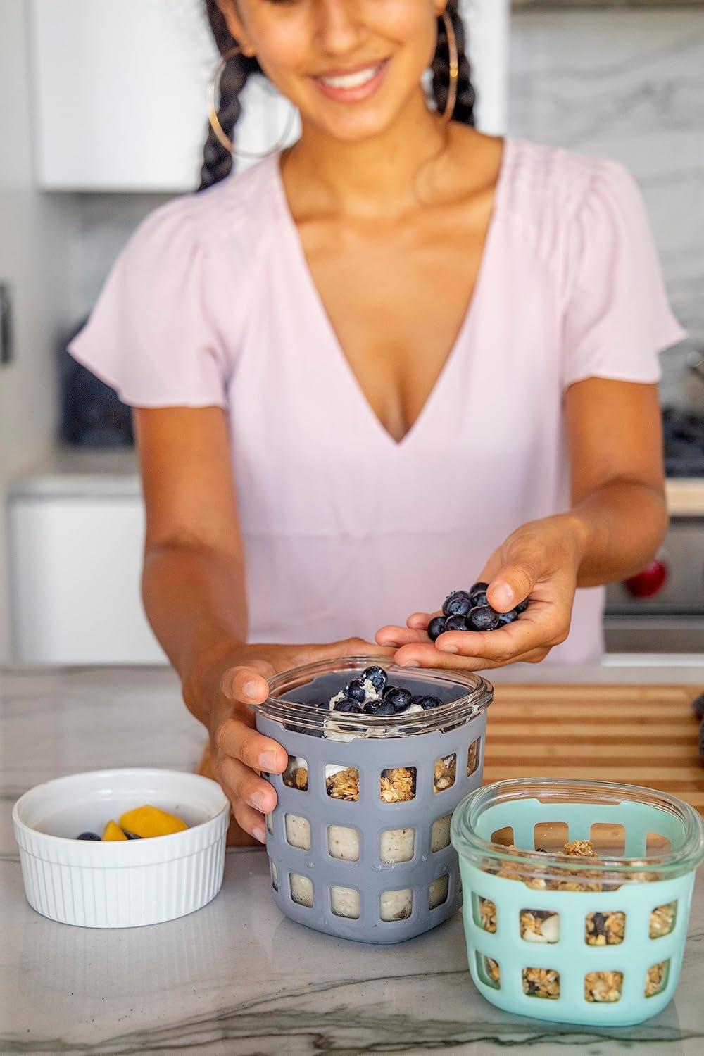 imageEllo Duraglass Meal Prep Container Glass Food Storage Container with Silicone Sleeve and Airtight BPAFree Plastic Lid Dishwasher Microwave and Freezer SafeGray