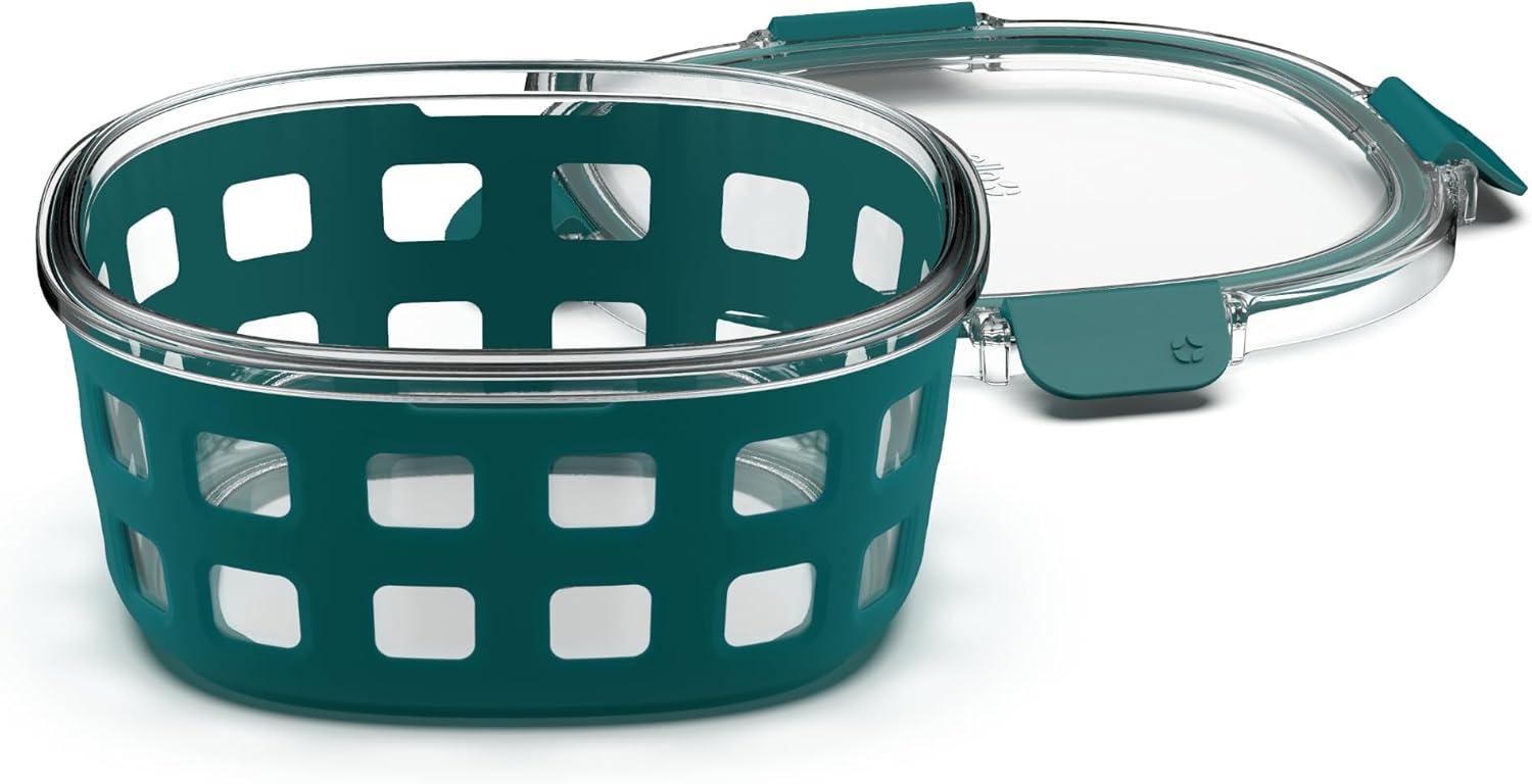 imageEllo Duraglass Meal Prep Container Glass Food Storage Container with Silicone Sleeve and Airtight BPAFree Plastic Lid Dishwasher Microwave and Freezer Safe7 Cup Teal