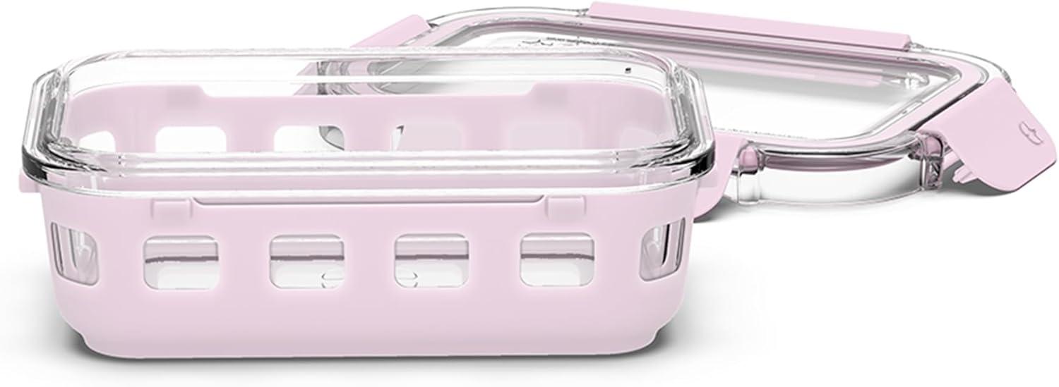 imageEllo Duraglass Meal Prep Container Glass Food Storage Container with Silicone Sleeve and Airtight BPAFree Plastic Lid Dishwasher Microwave and Freezer SafeCashmere Pink