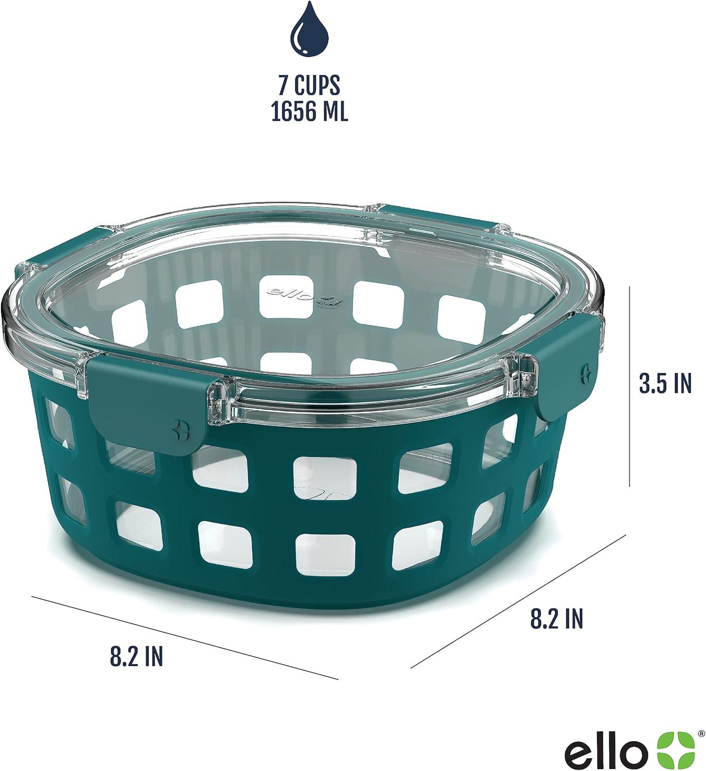 imageEllo Duraglass Meal Prep Container Glass Food Storage Container with Silicone Sleeve and Airtight BPAFree Plastic Lid Dishwasher Microwave and Freezer Safe7 Cup Teal