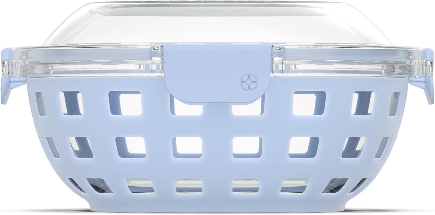 imageEllo Duraglass Meal Prep Container Glass Food Storage Container with Silicone Sleeve and Airtight BPAFree Plastic Lid Dishwasher Microwave and Freezer SafeHalogen Blue